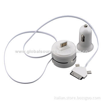 5V/2A In-car Charger with 3-in-1 USB Cable, Compact Structural Design